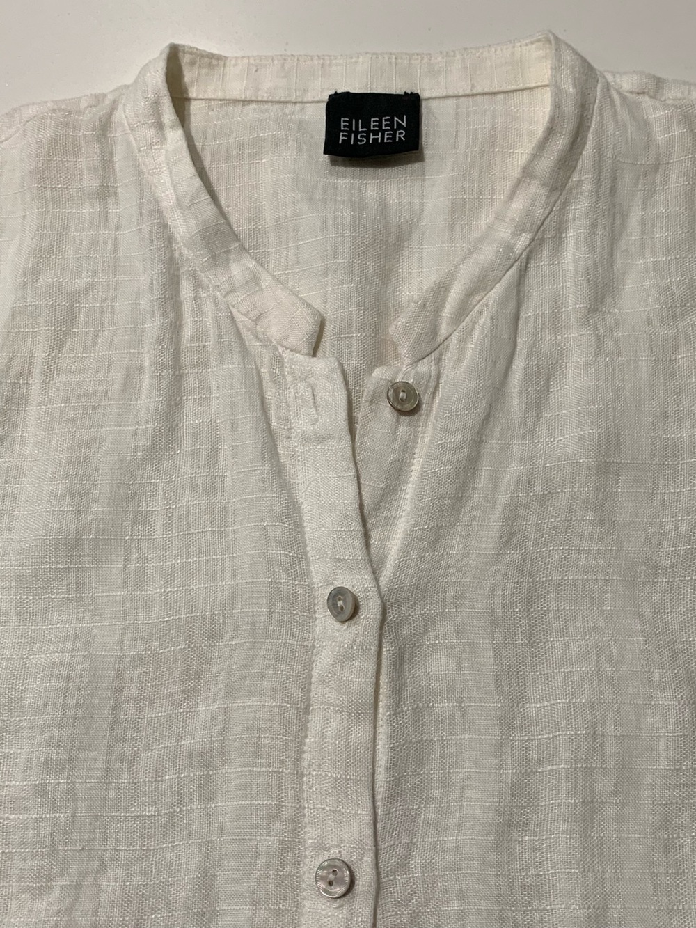 Eileen Fisher White Organic Handkerchief Linen Mandarin Collar Shirt, Fits Small - Picture 4 of 11